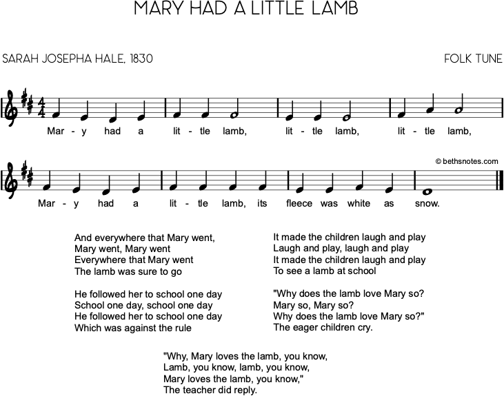 mary had a little lamb sheet music